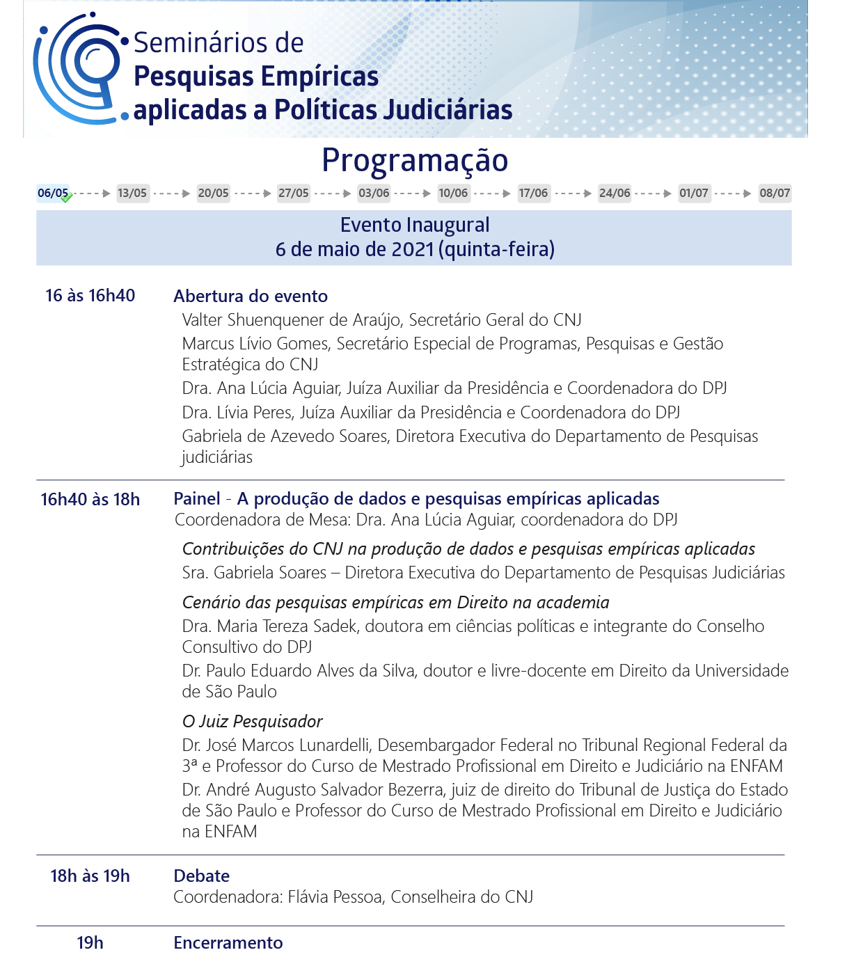 Programação do evento inaugural, no dia 6 de maio.