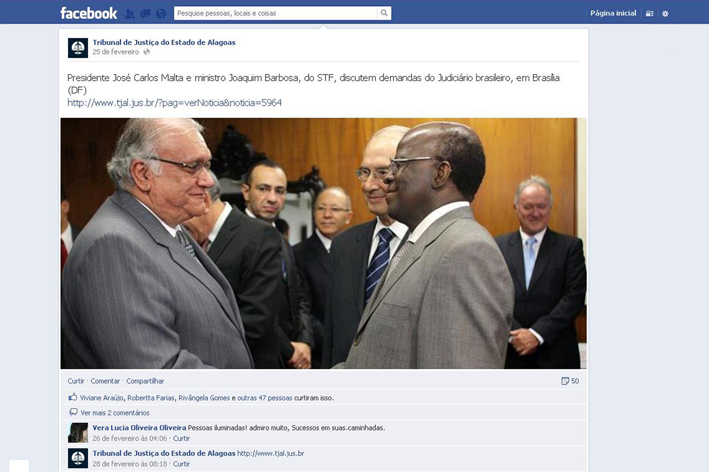 Imagem dos presidentes Malta Marques e Joaquim Barbosa (STF) compartilhada na rede social